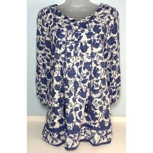 Studio Park Size XST blu Floral Print Blouse 3/4 Sleeve Lined Xsmall Tall Pocket
